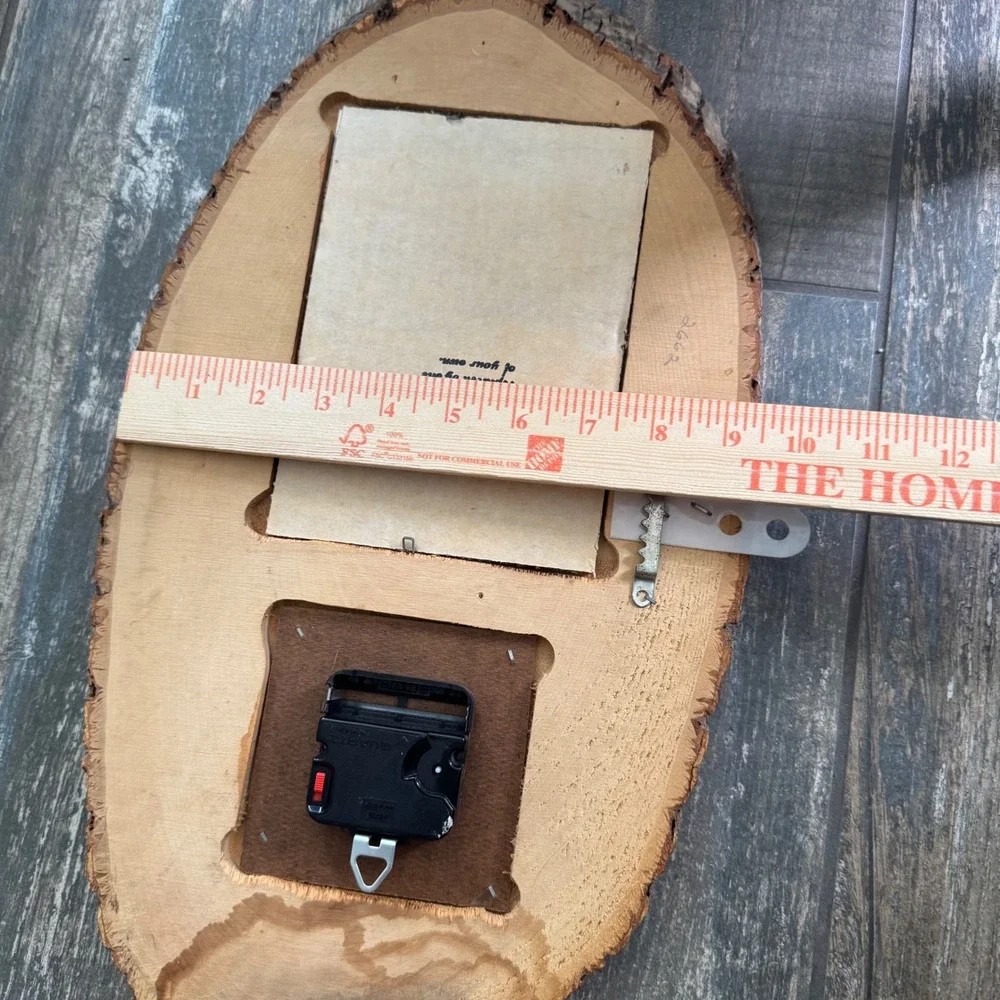 Vintage Rustic Live Edge Wood Slab Wall Clock Wolf Picture Frame Cabin Decor